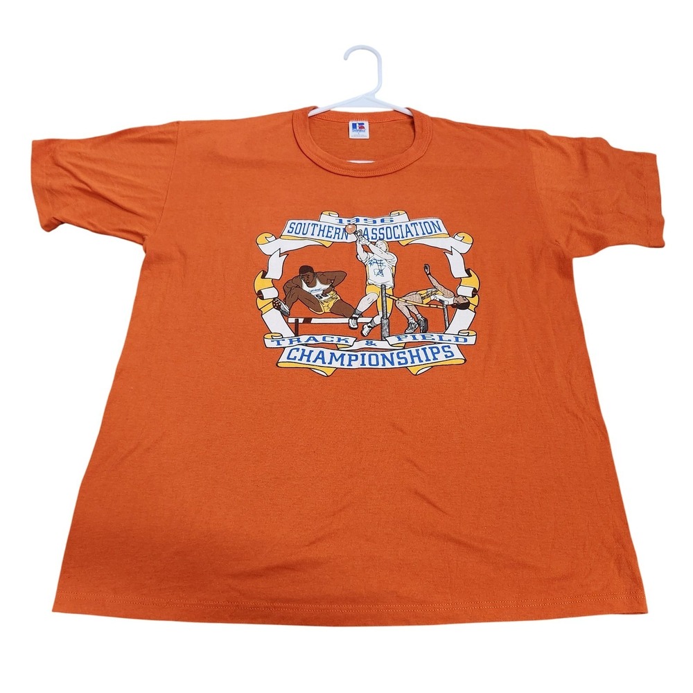Vintage Russell Athletic Shirt Mens Large Orange Track Field Championships 1996